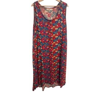 Natural Life Colorful Floral Dress short sleeve slit on sides pockets size M